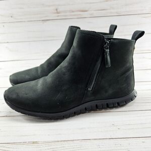 Cole Haan ZeroGrand‎ Size 8.5 B Black Zip Ankle Boot Nubuck W18047 Waterproof
